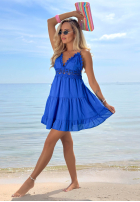 Kleid mini na ramiączkach z koronką Pearl Bay Kobaltblau