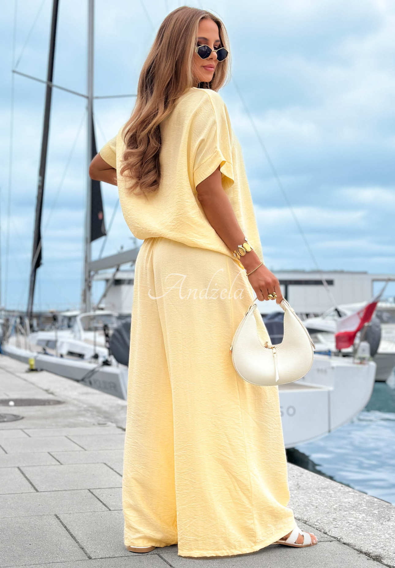 Viskose-Set aus Oversize-Bluse und Hose wide leg Amalfi Getaway Gelb