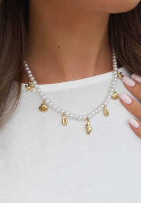 Halskette mit Perlen und Muscheln Pearl Essence Gold