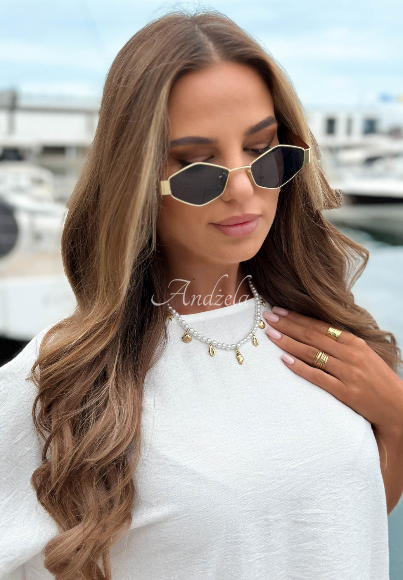 Halskette mit Perlen und Muscheln Pearl Essence Gold