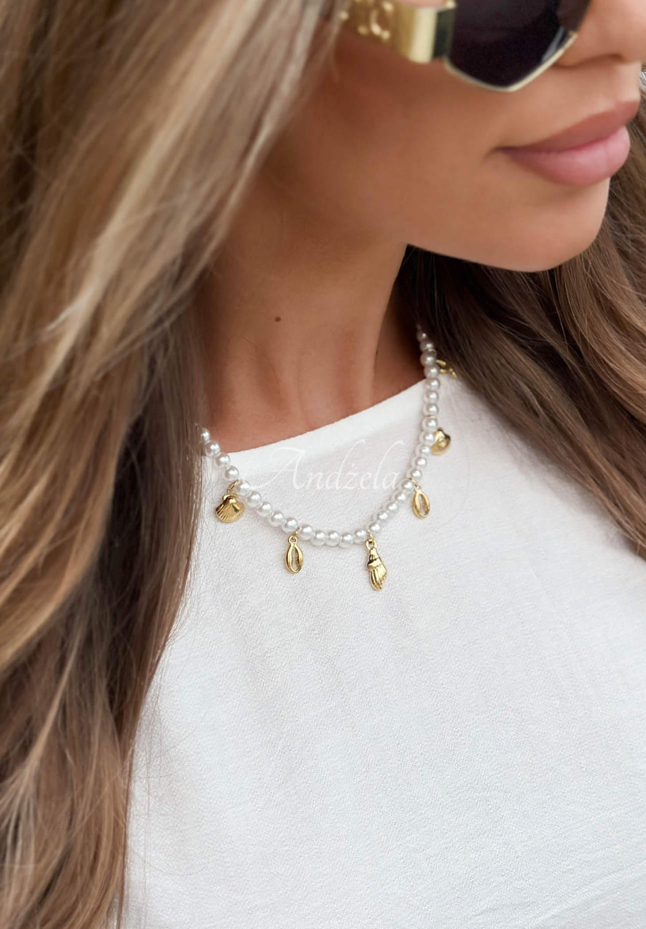 Halskette mit Perlen und Muscheln Pearl Essence Gold