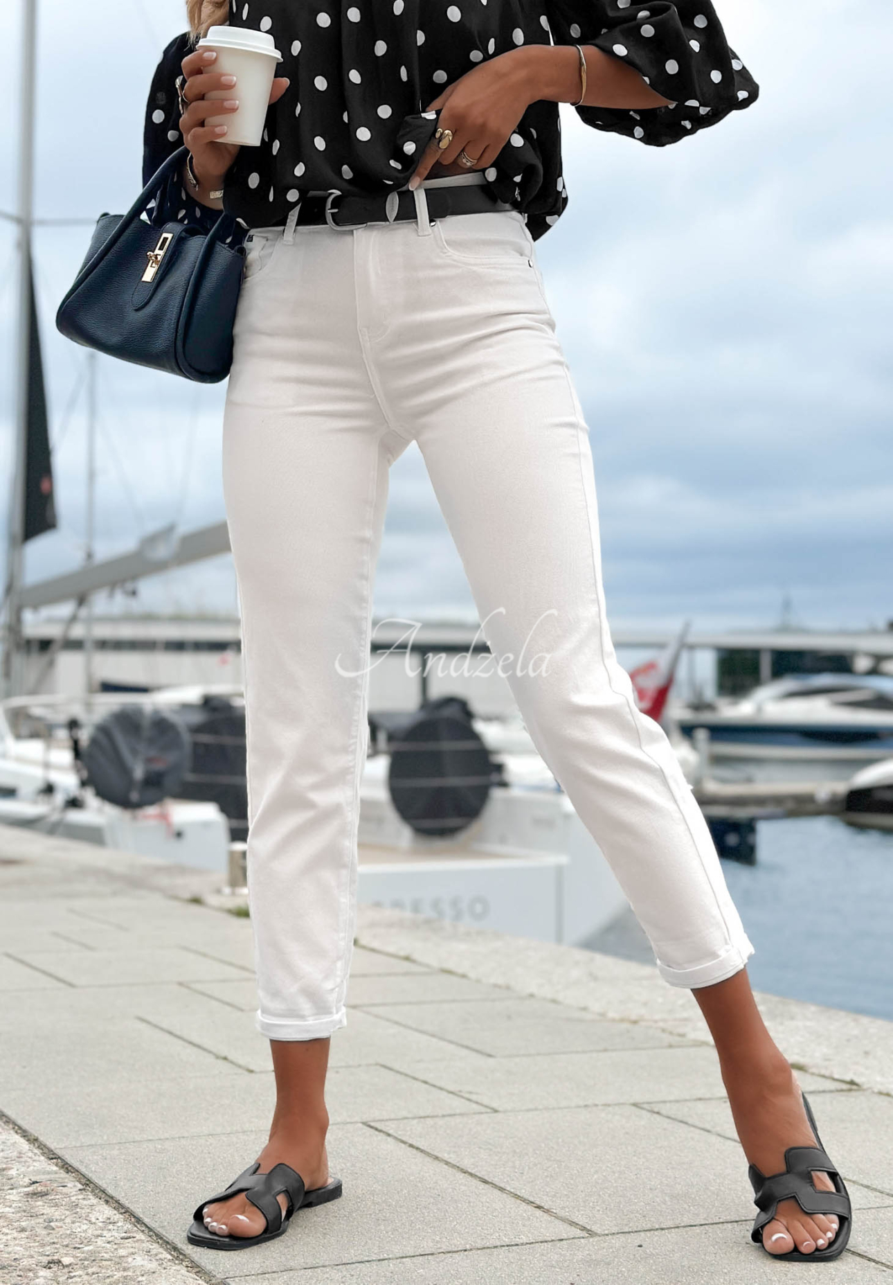Mom-Jeans mit Gürtel Time Passes Ecru
