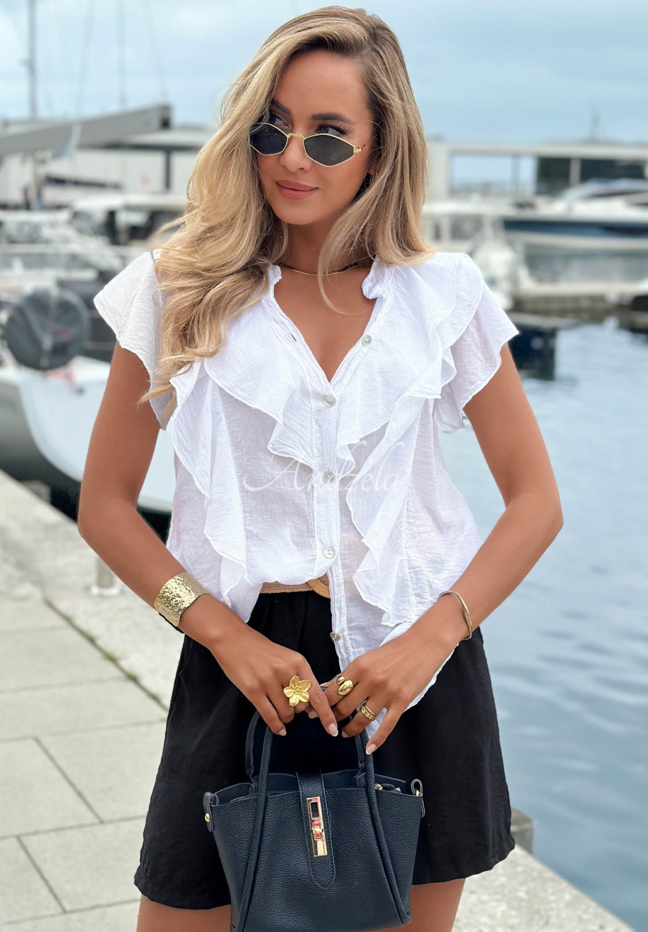 Baumwollbluse mit Rüschen One More Time Weiß