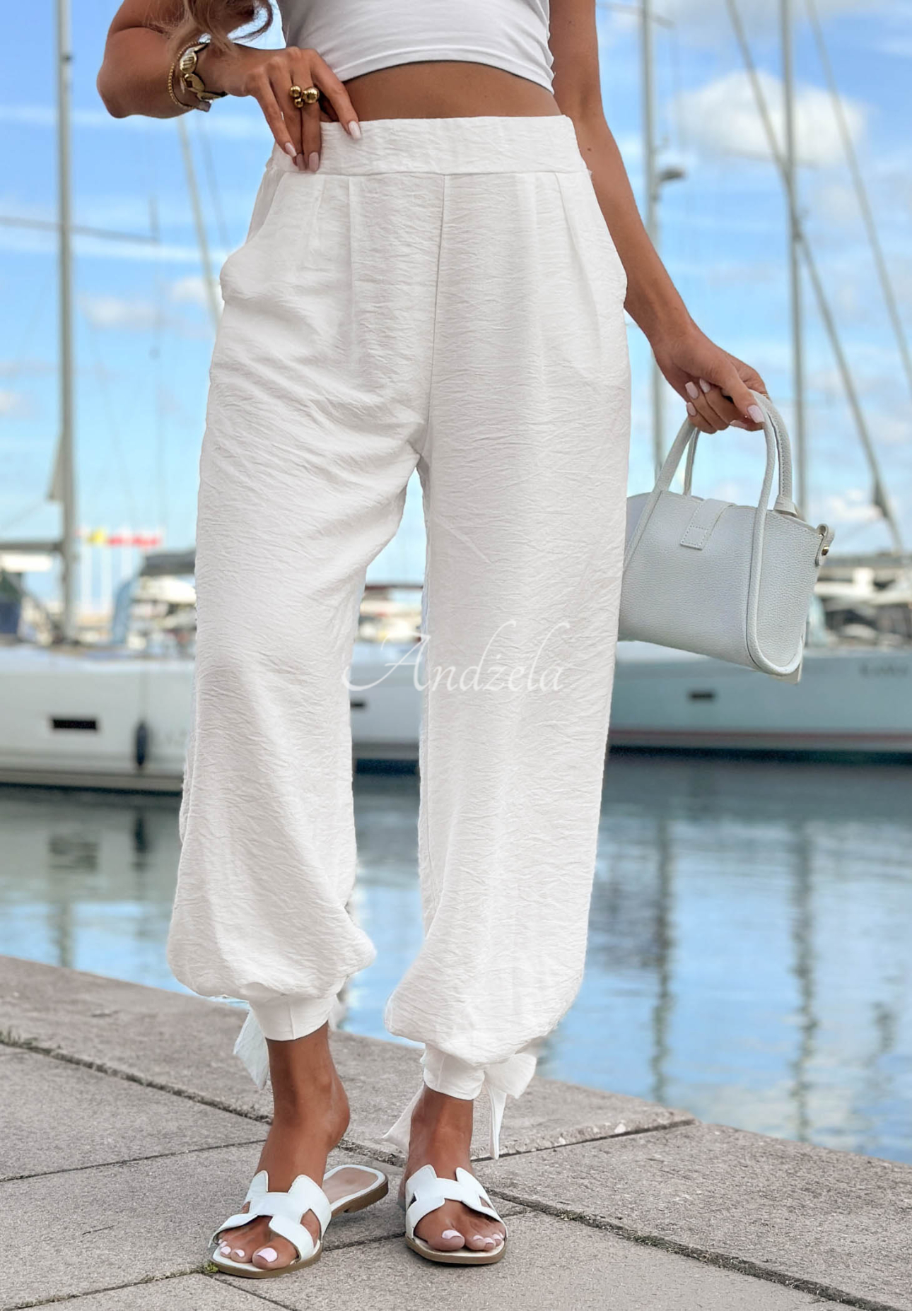 Viskosehose mit Bindeband am Saum Answear Ecru