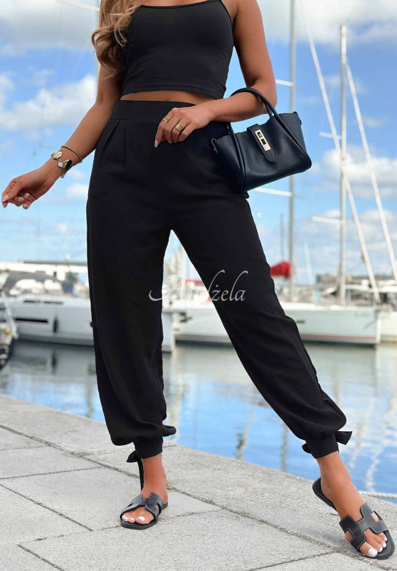 Viskosehose mit Bindeband am Saum Answear Schwarz