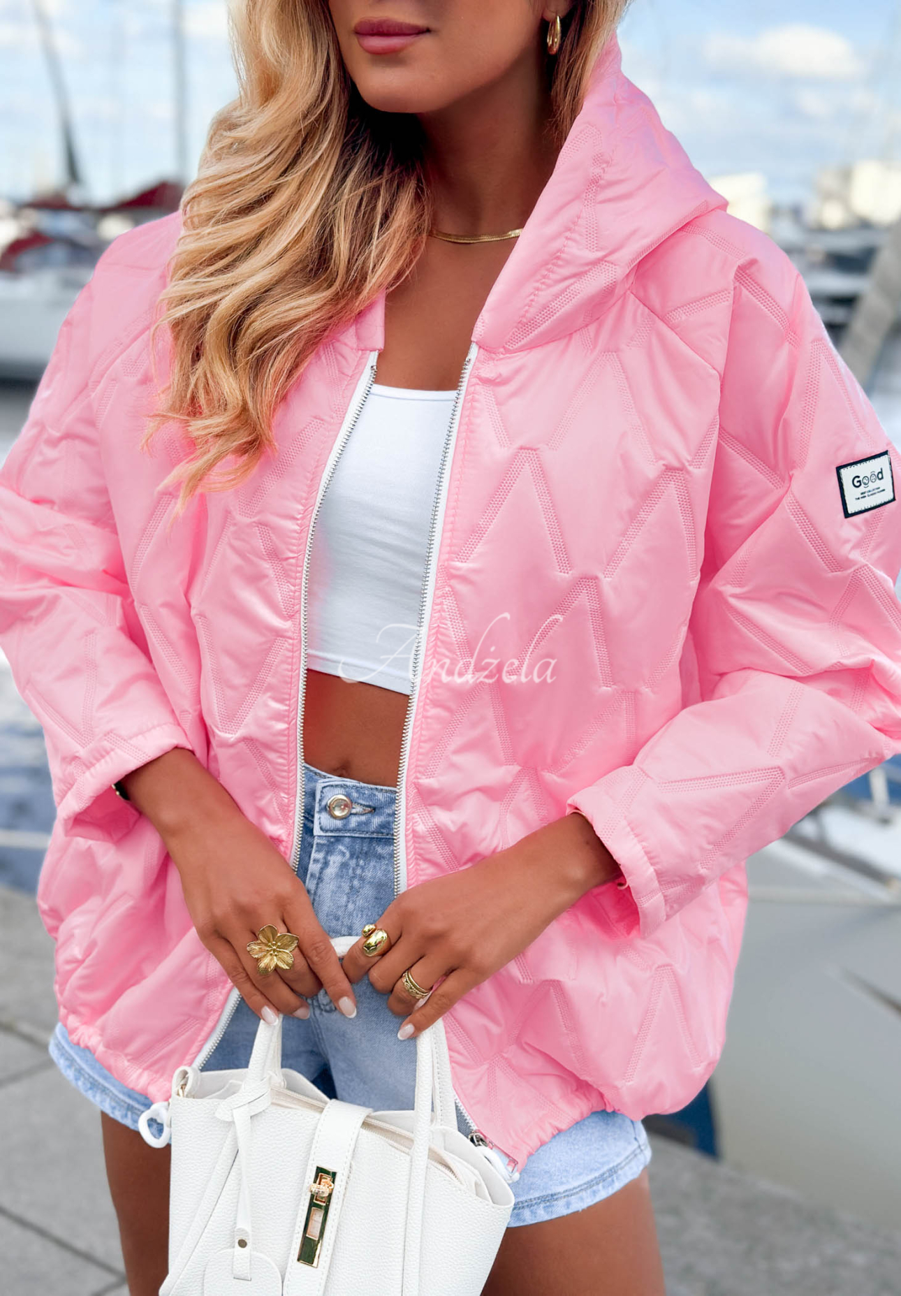 Kurze Steppjacke mit Kapuze Springtime Starts Rosa