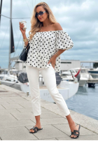 Bluse Kleid im spanischen Stil w Punkte Retro Romance Weiß