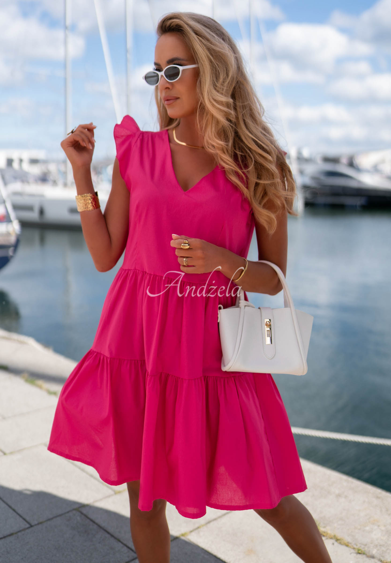 Baumwoll-Minikleid mit Rüschen Lunar Sail Fuchsia