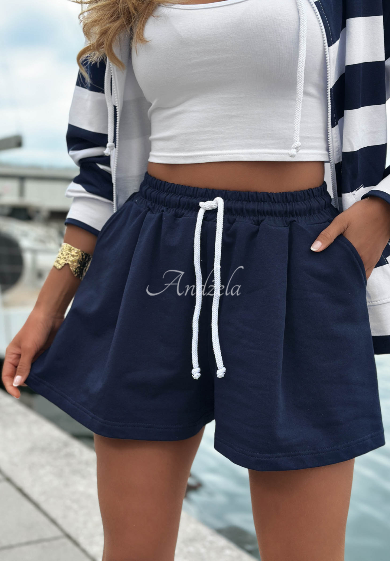 Kurze Baumwollshorts mit Kordelzug Sail Voyage Dunkelblau