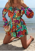 Krótki Jumpsuit Kleid im spanischen Stil z falbankami w panterkę Wild Colors turkusowo-Orange