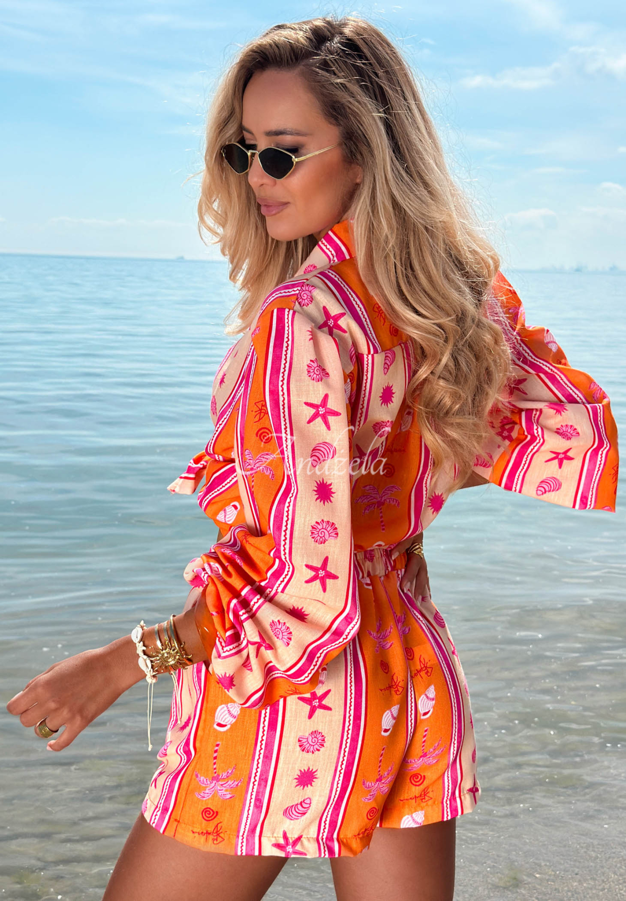 Baumwollset aus Hemd und gemusterter Shorts Summer Calling orange-rosa