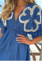 Kleid maxi z wyszywanymi kwiatami Lagoon Bloom Dunkelblau