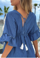 Kleid maxi z wyszywanymi kwiatami Lagoon Bloom Dunkelblau