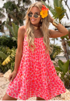 Rozkloszowana Kleid mini na ramiączkach w panterkę Sunset Panther neonowy róż