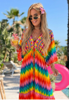 Kleid maxi w kolorowe wzory Rainbow Soul pomarańczowo-Rosa