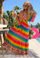 Kleid maxi w kolorowe wzory Rainbow Soul pomarańczowo-Rosa