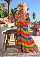 Kleid maxi w kolorowe wzory Rainbow Soul pomarańczowo-Rosa