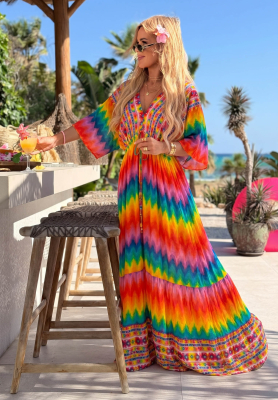 Maxikleid aus Viskose mit farbenfrohen Mustern Rainbow Soul Orange-rosa