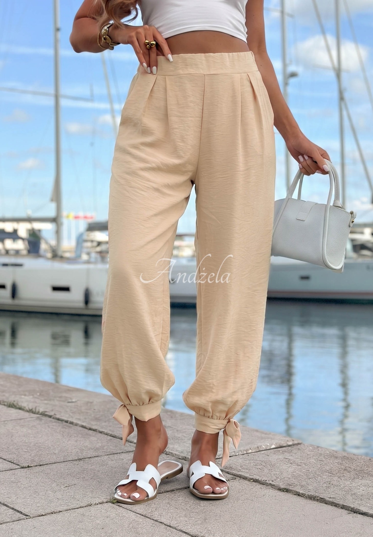 Viskosehose mit Bindeband am Saum Answear Beige
