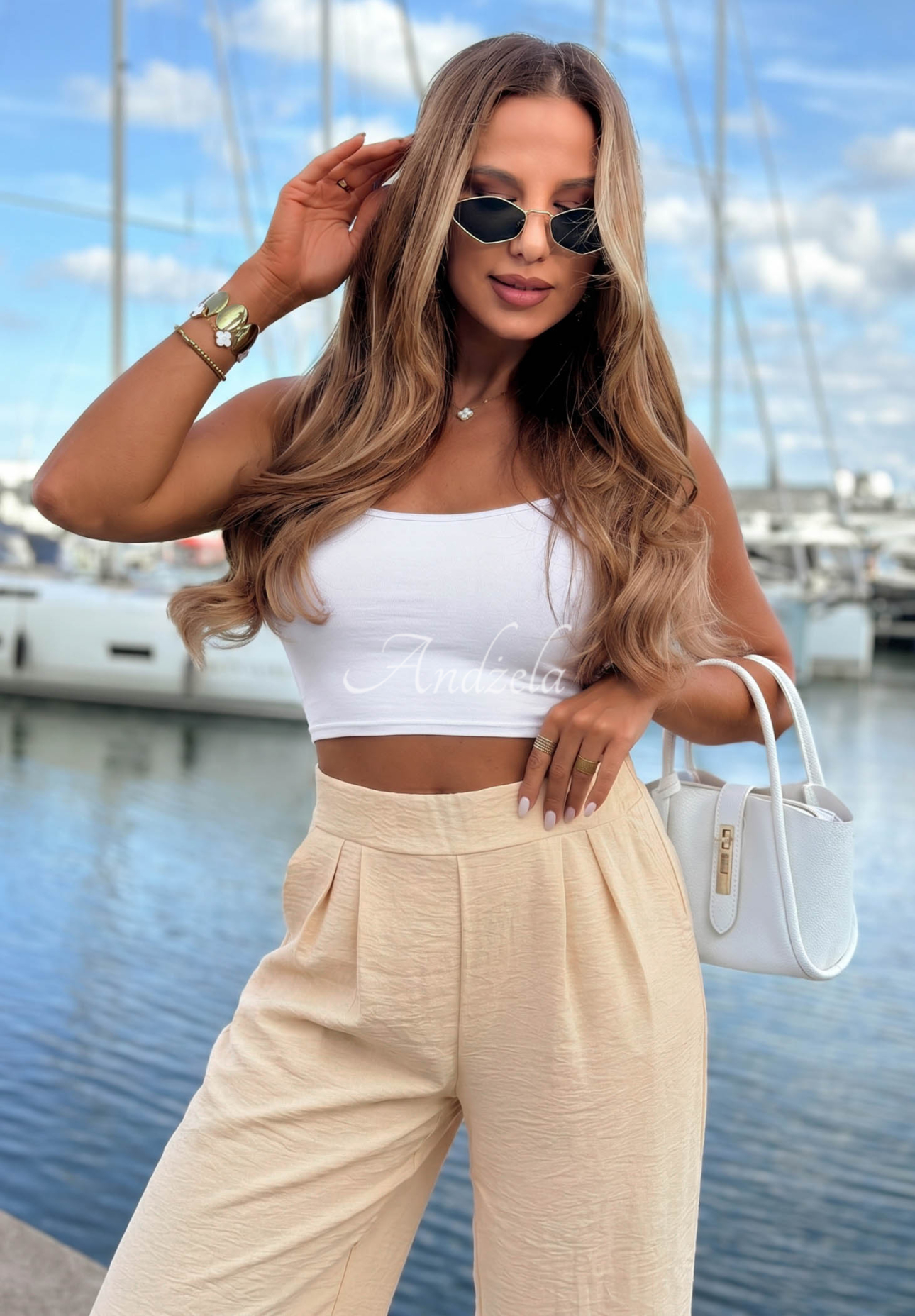 Viskosehose mit Bindeband am Saum Answear Beige