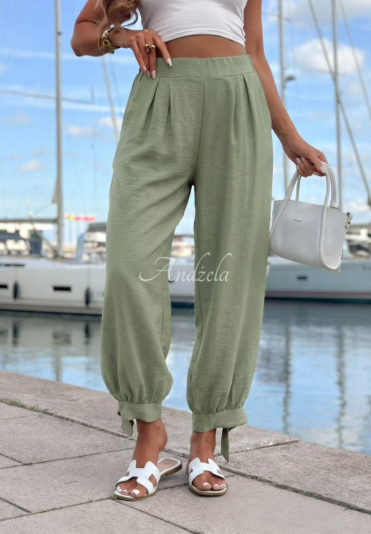 Viskosehose mit Bindeband am Saum Answear Khaki