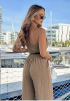 Długi Jumpsuit wide leg z paskiem Coast Luxury Mokkafarben