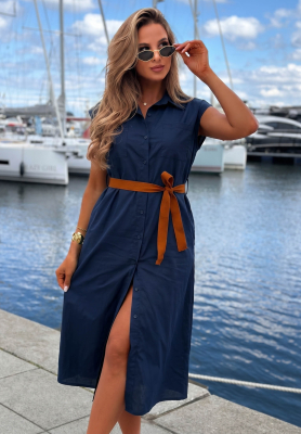 Baumwollhemdkleid mit G&uuml;rtel Let's Sail Dunkelblau