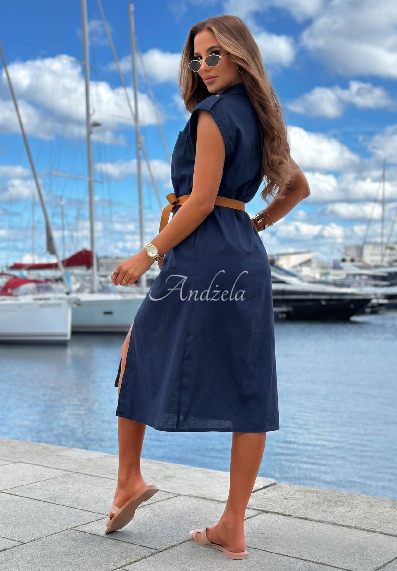 Baumwollhemdkleid mit Gürtel Let's Sail Dunkelblau