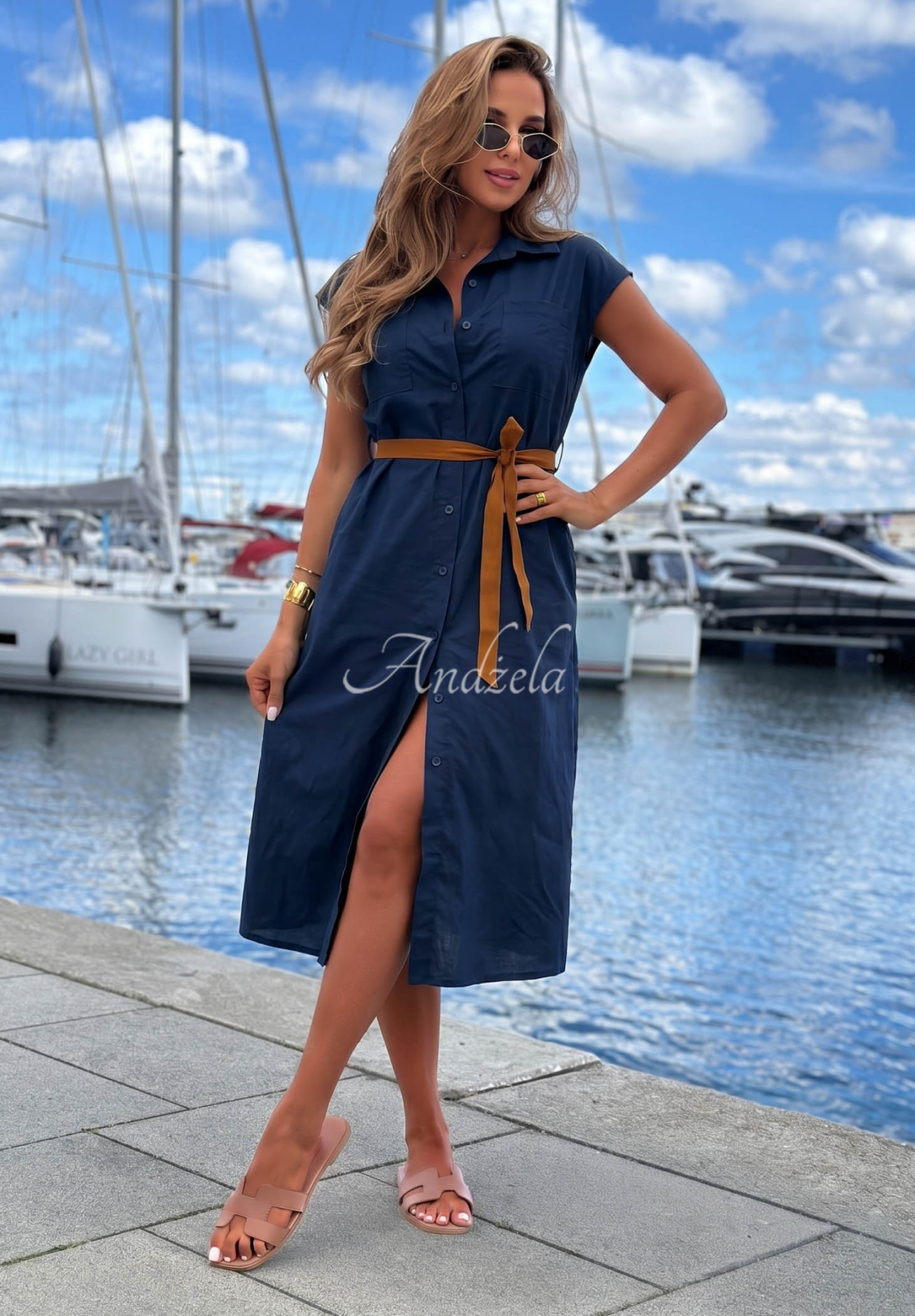 Baumwollhemdkleid mit Gürtel Let's Sail Dunkelblau
