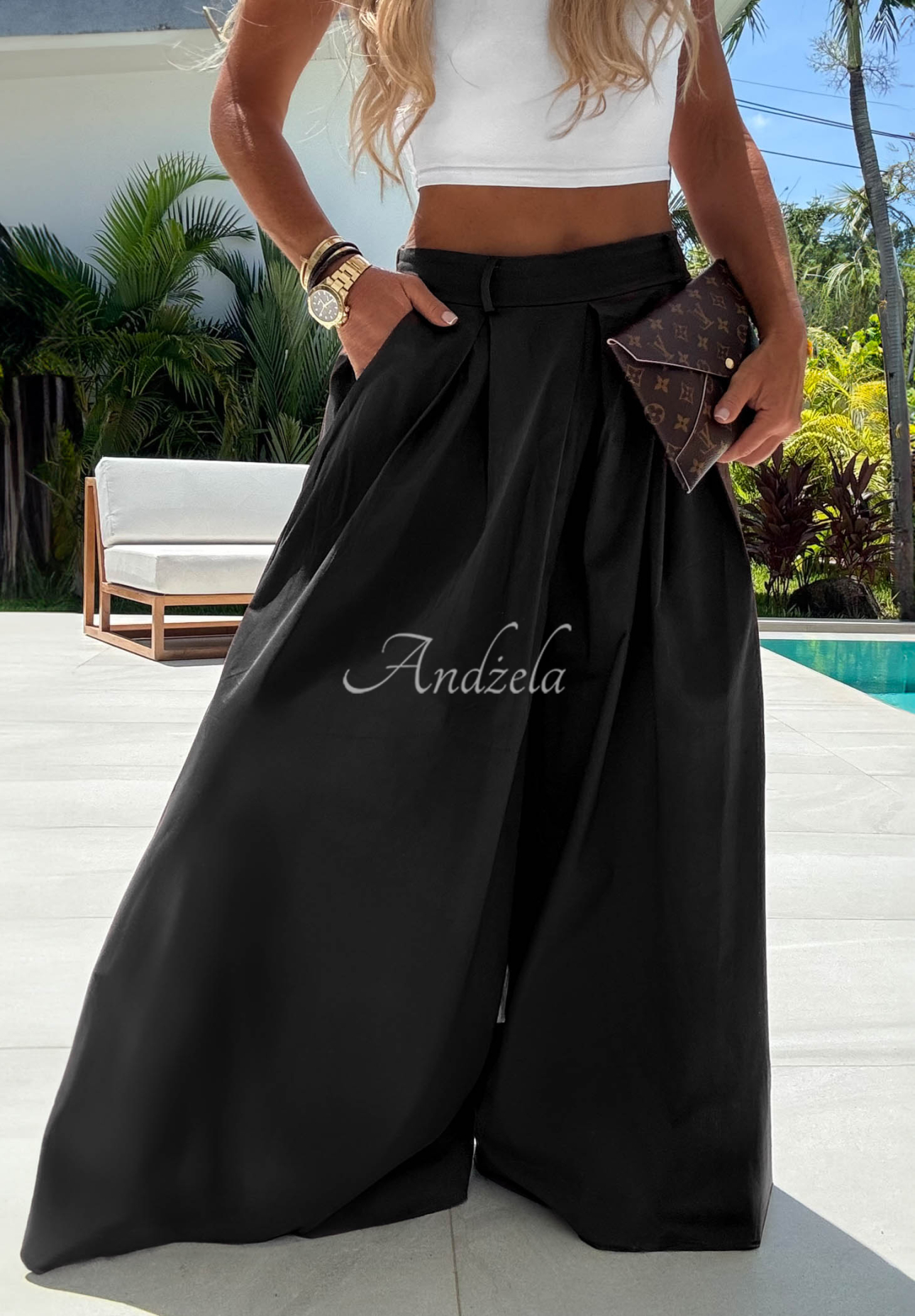 Weit geschnittene Hose aus Baumwollstoff Sea Elegance Schwarz