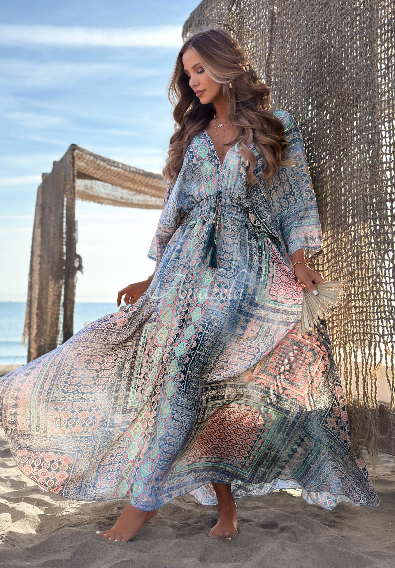 Gemustertes Maxikleid mit weiten Ärmeln Sun Rituals Dunkelblau