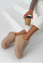 zamszowe Sportschuhe na platformie Just Us Mokkafarben