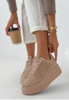 zamszowe Sportschuhe na platformie Just Us Mokkafarben