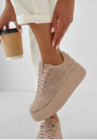 zamszowe Sportschuhe na platformie Just Us Mokkafarben
