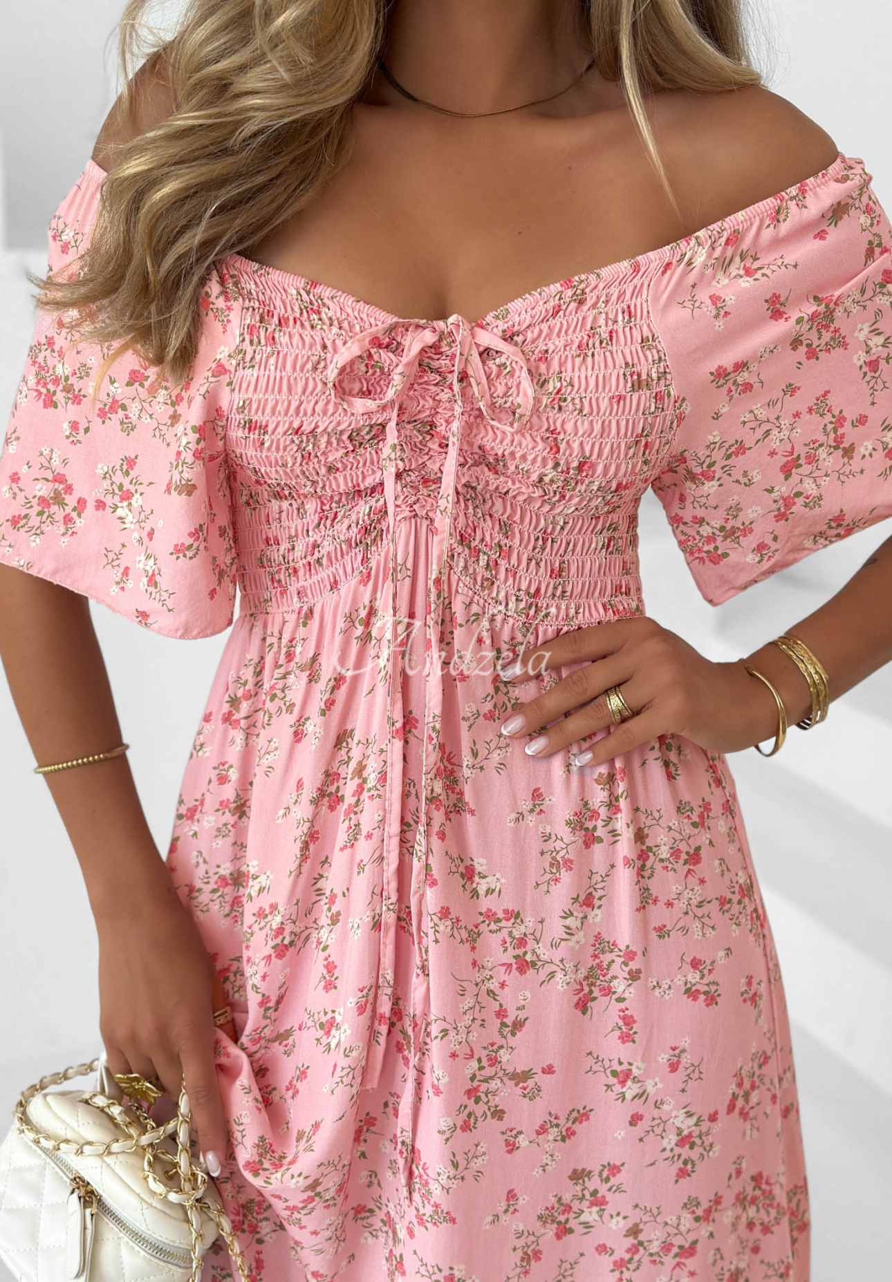Viskose-Kleid mit Bindeband, Rüsche und Blumenmuster Summer Garden Hellrosa