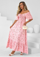 Viskose-Kleid mit Bindeband, Rüsche und Blumenmuster Summer Garden Hellrosa