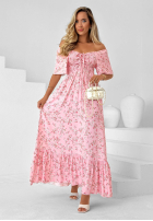 Viskose-Kleid mit Bindeband, Rüsche und Blumenmuster Summer Garden Hellrosa