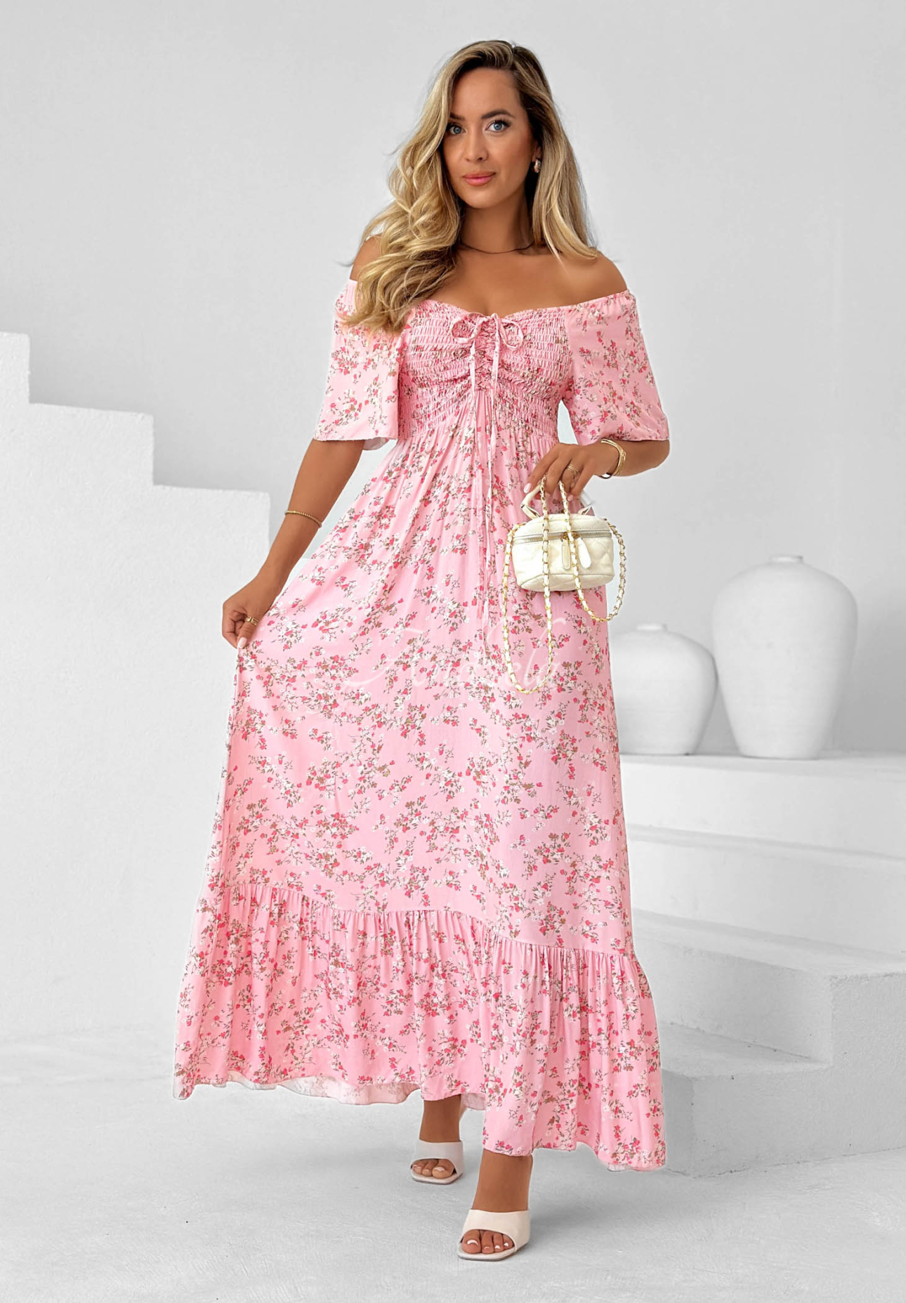 Viskose-Kleid mit Bindeband, Rüsche und Blumenmuster Summer Garden Hellrosa