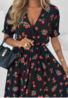 Kleid z paskiem w truskawki Strawberry Kiss Schwarz