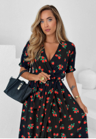 Kleid z paskiem w truskawki Strawberry Kiss Schwarz