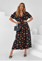 Kleid z paskiem w truskawki Strawberry Kiss Schwarz
