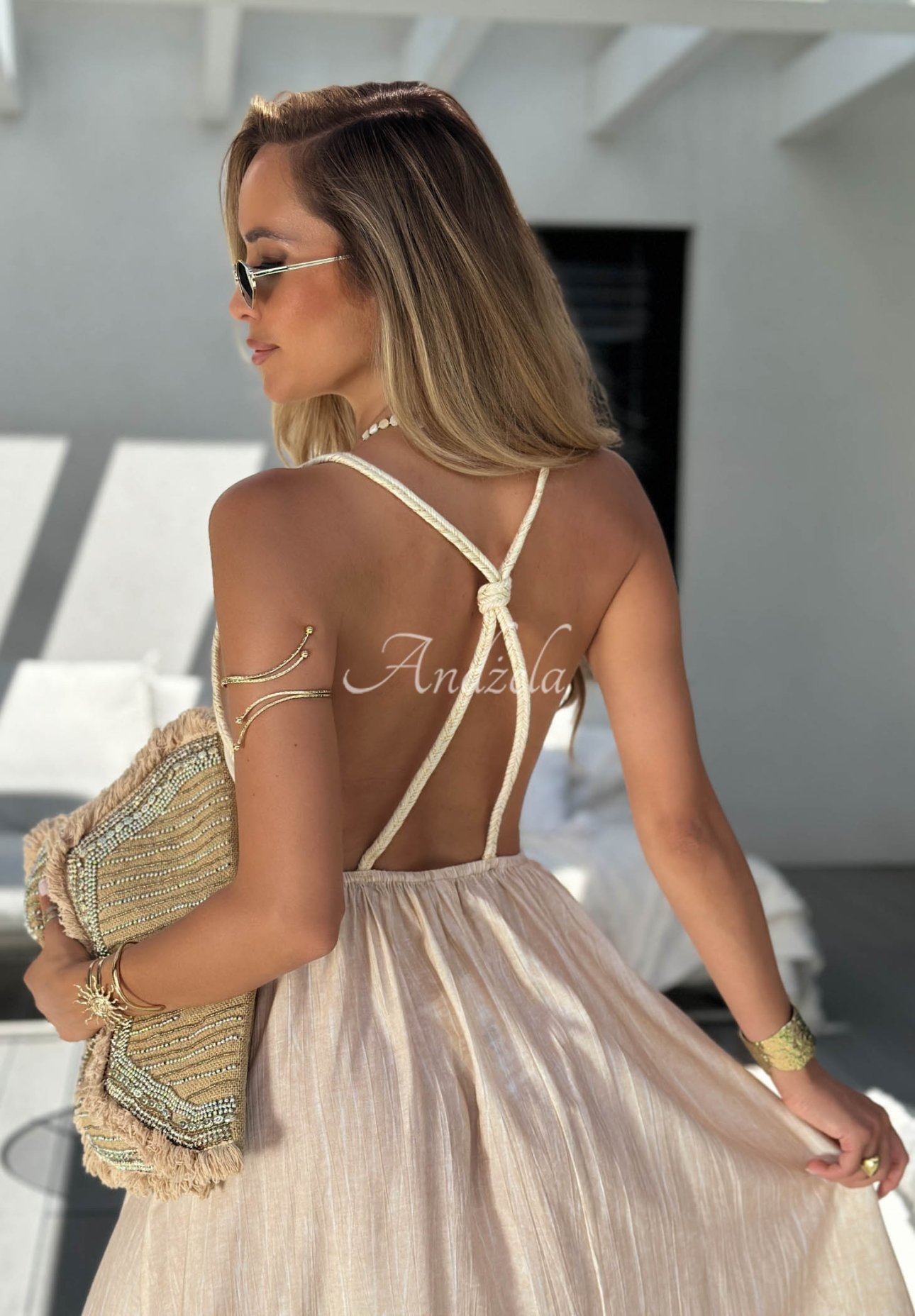 Maxikleid mit Trägern La Felicita Beige