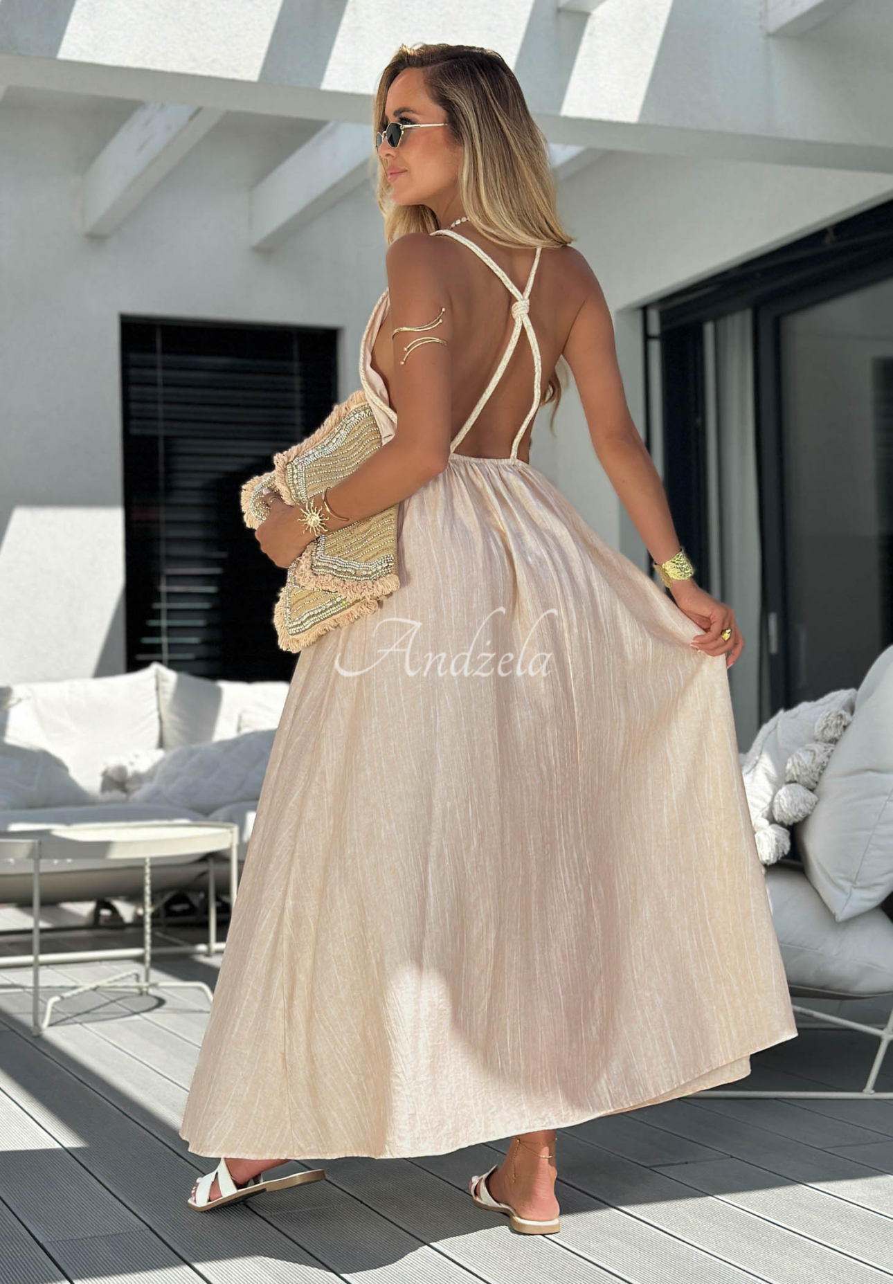 Maxikleid mit Trägern La Felicita Beige