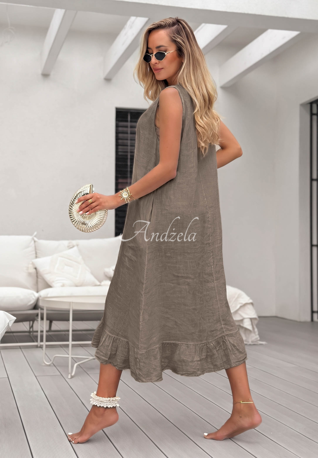 Leinenset aus Hemd und Kleid See You Soon Mokkafarben
