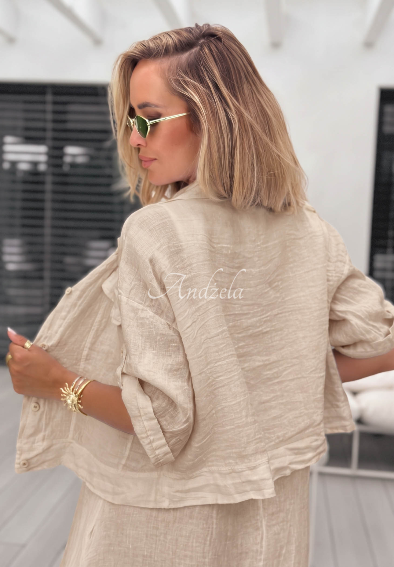 Leinenset aus Hemd und Kleid See You Soon Beige