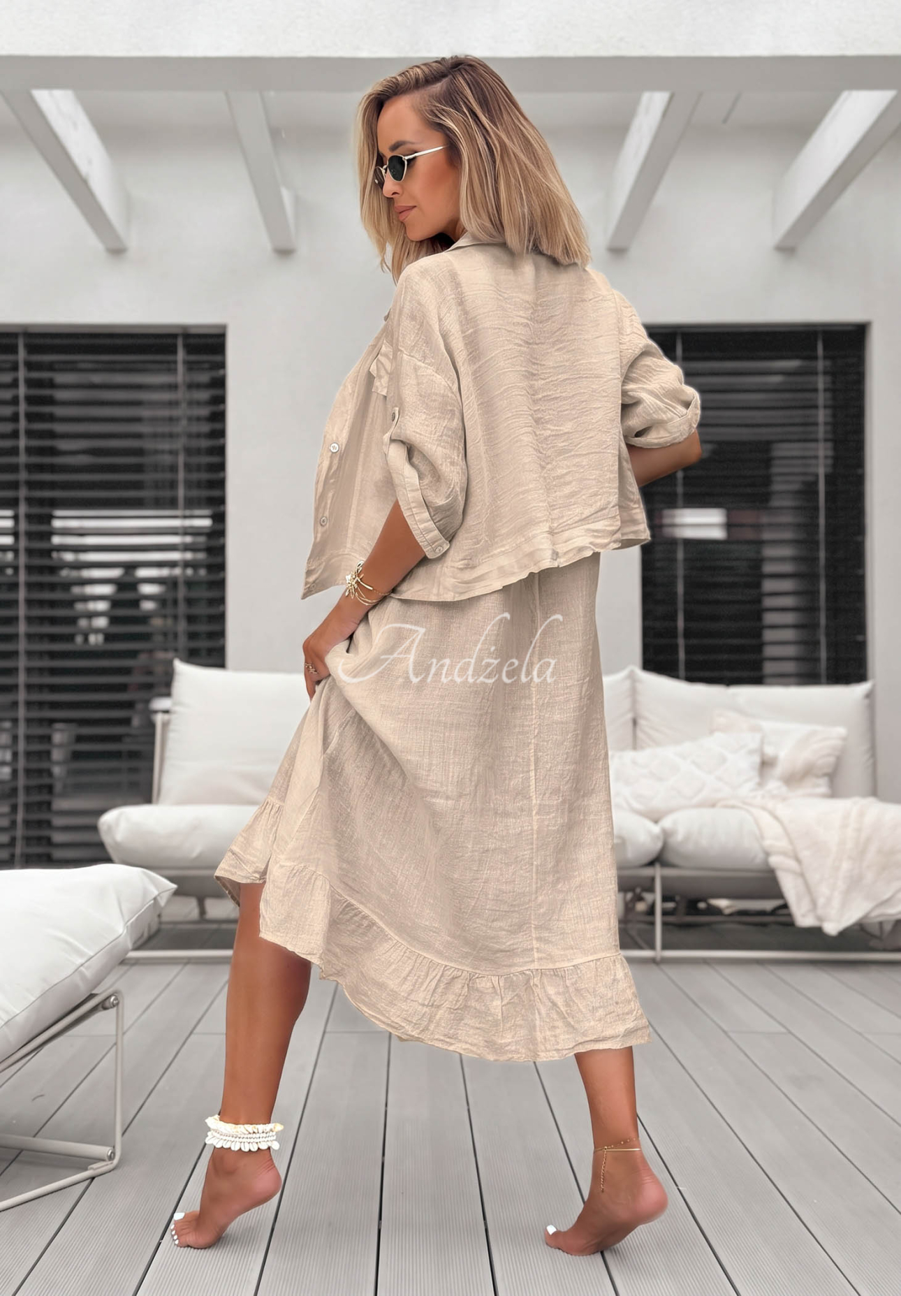 Leinenset aus Hemd und Kleid See You Soon Beige