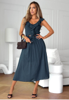 Kleid midi z falbankami i paskiem Good Winds Dunkelblau