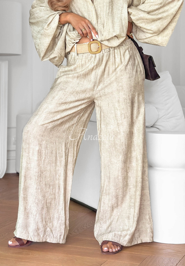Viskosehose wide leg mit G&uuml;rtel Honey Sunset Beige