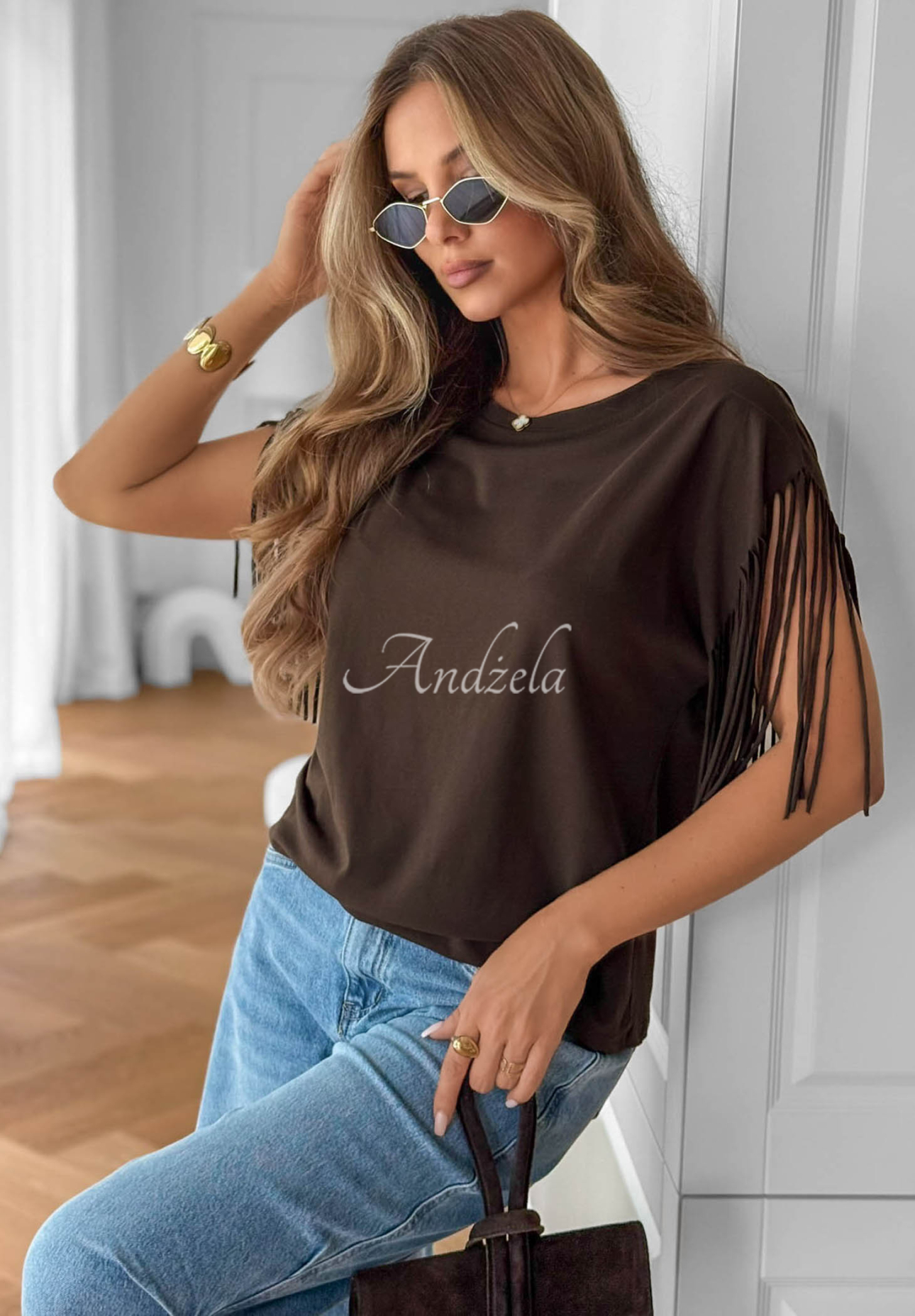 Baumwollbluse mit Fransen Tanvi Schokoladenbraun