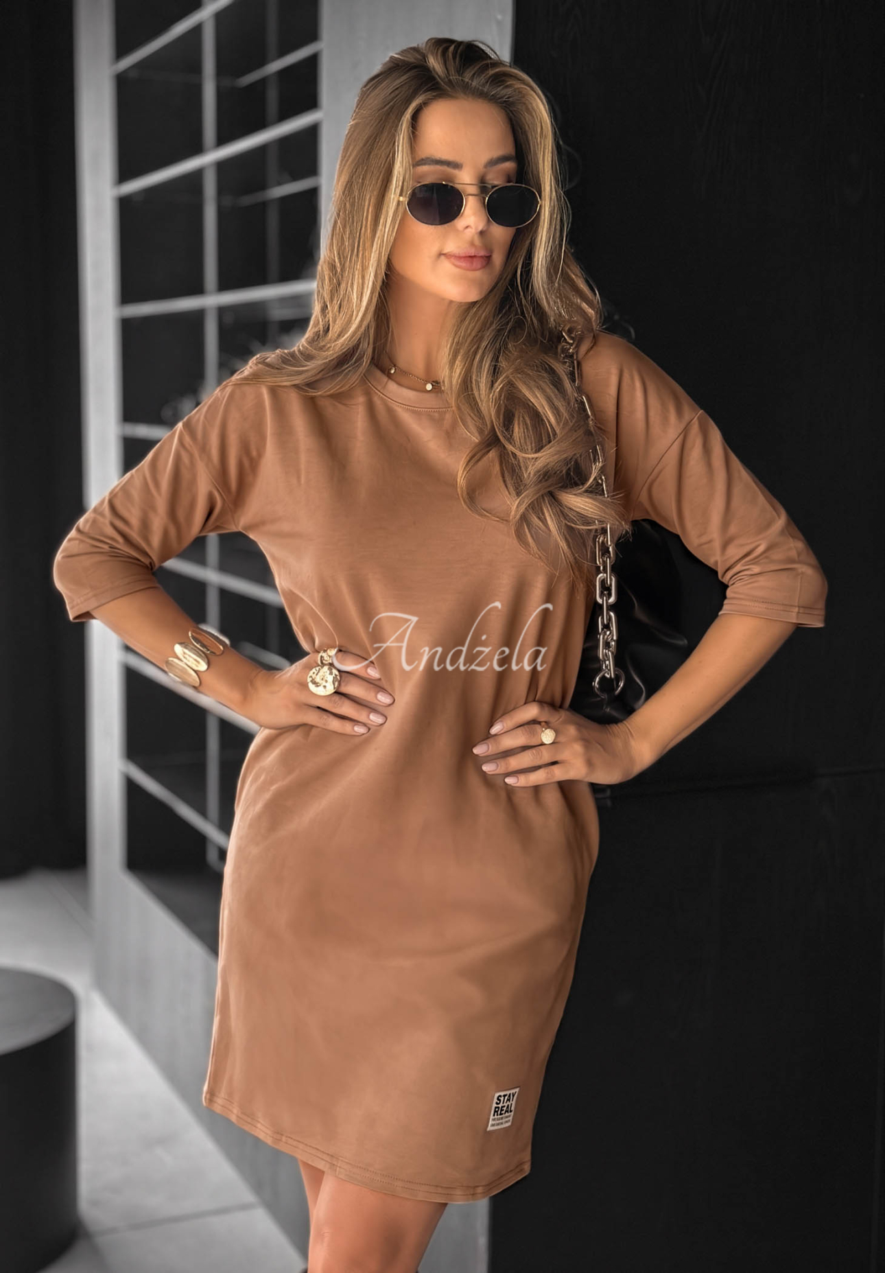 Tunikakleid mit Taschen Stay Real Camel